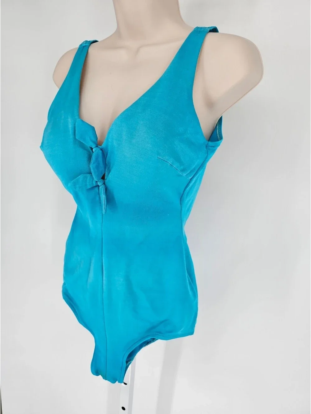 Vintage 1970s Cole of California Womens Sz 12 One Piece Swimsuit Blue w/ Ties